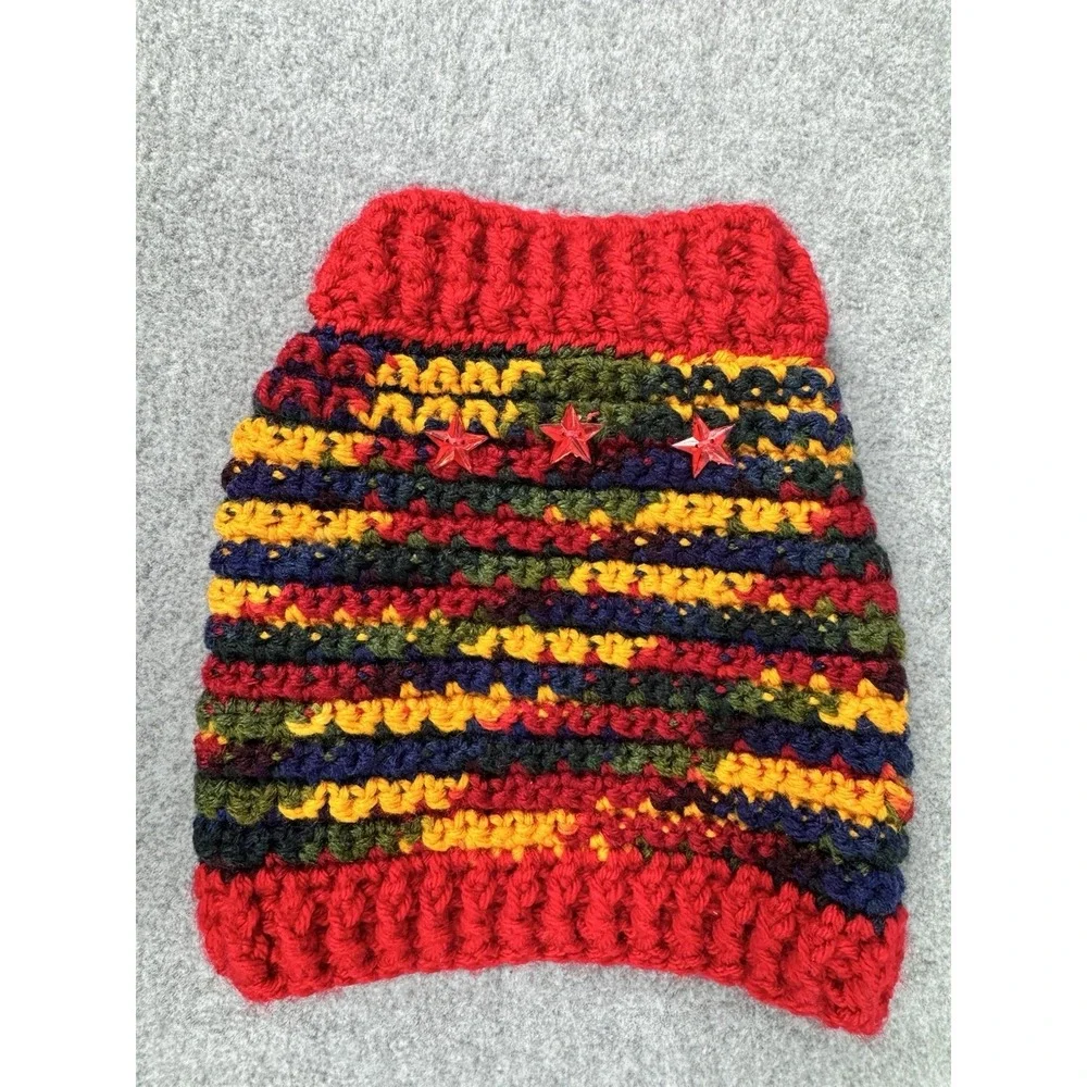 Dog Sweater & Hat Set XS/S Red Multicolor Variegated Hand Crocheted